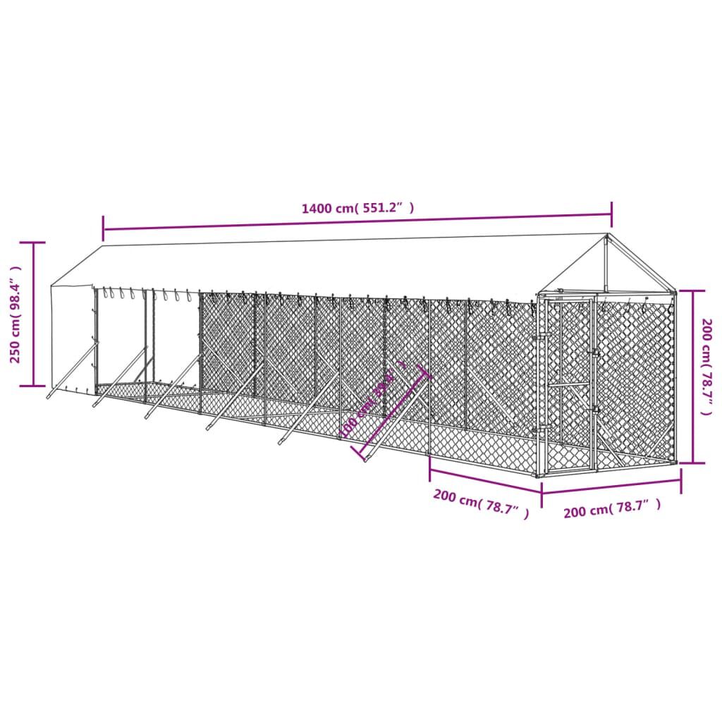 vidaXL Perrera de exterior con toldo acero galvanizado plata 2x6x2,5 m, , large Imagen numero 9